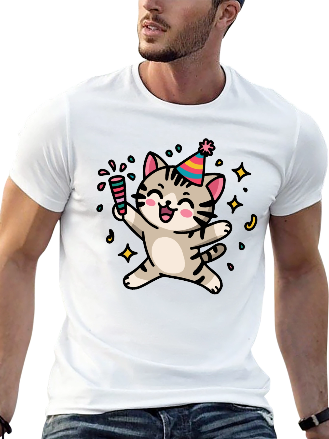 Party Cat Graphic T-Shirt - Fun & Festive