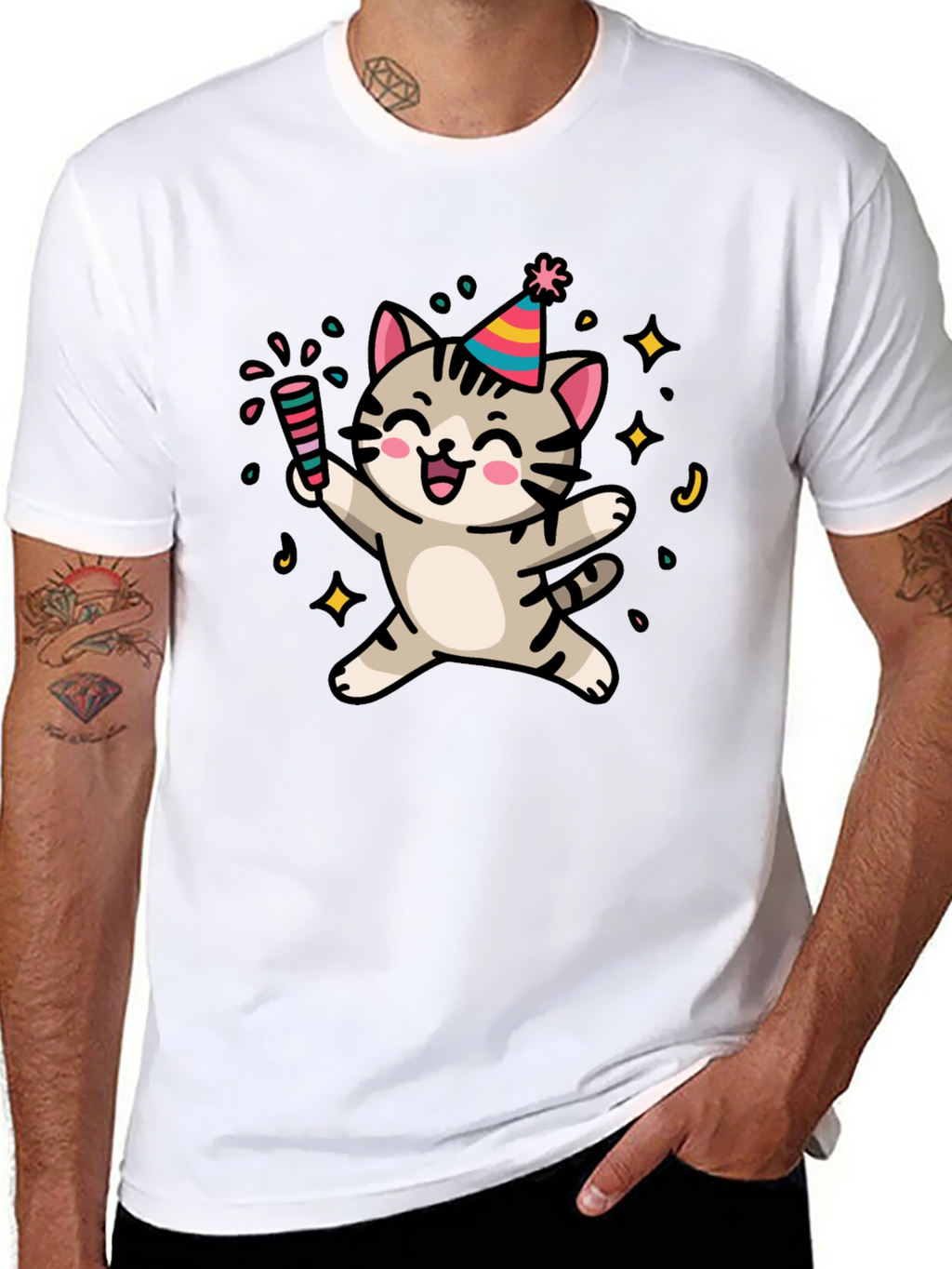 Party Cat Graphic T-Shirt - Fun & Festive