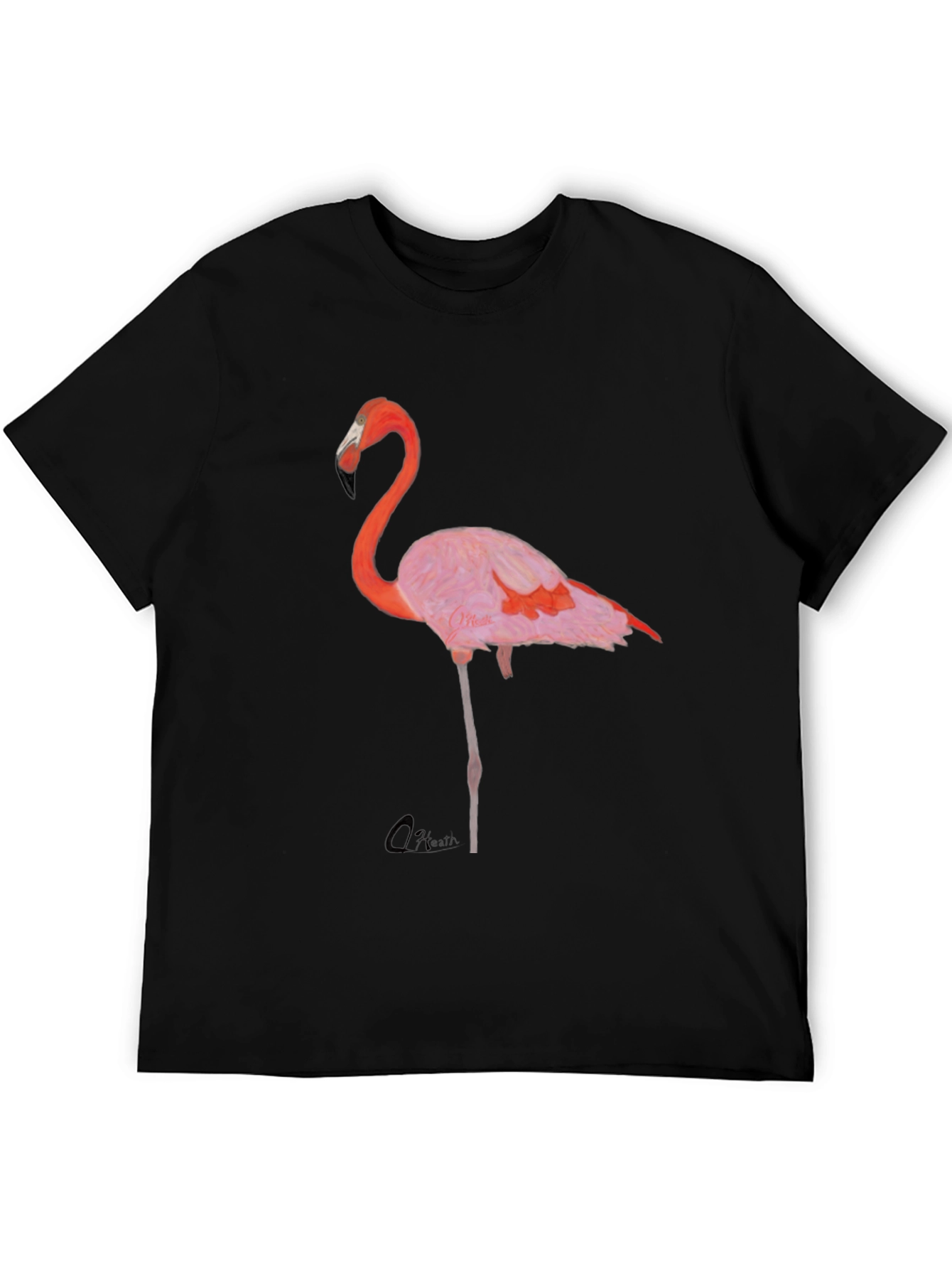 Flamingo Graphic Print T-Shirt - Casual Black Tee