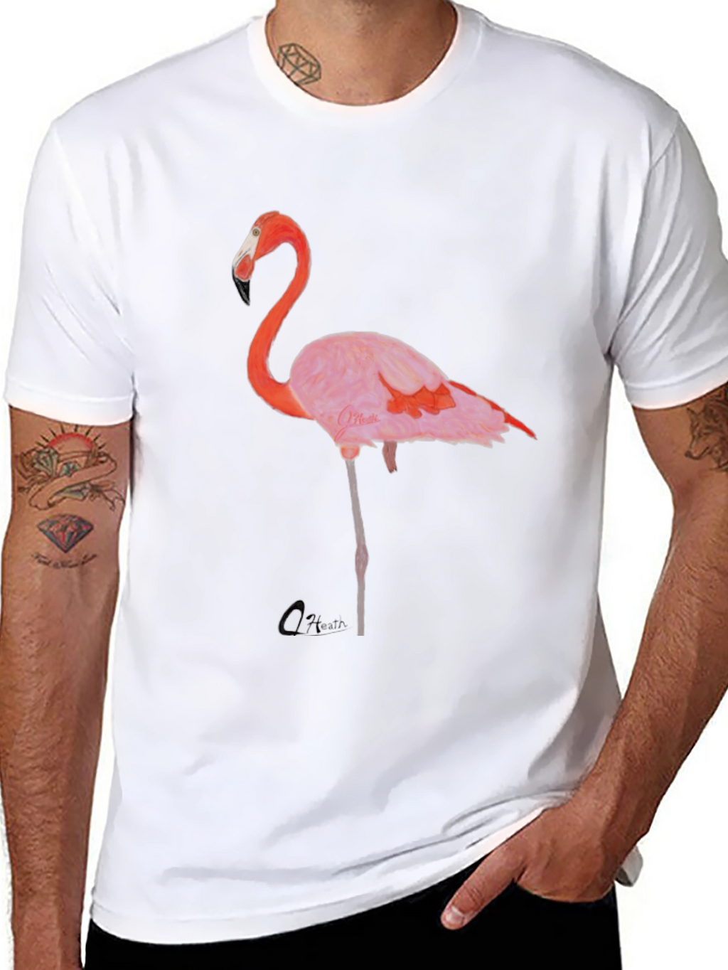 Flamingo Graphic Print T-Shirt - Casual Black Tee