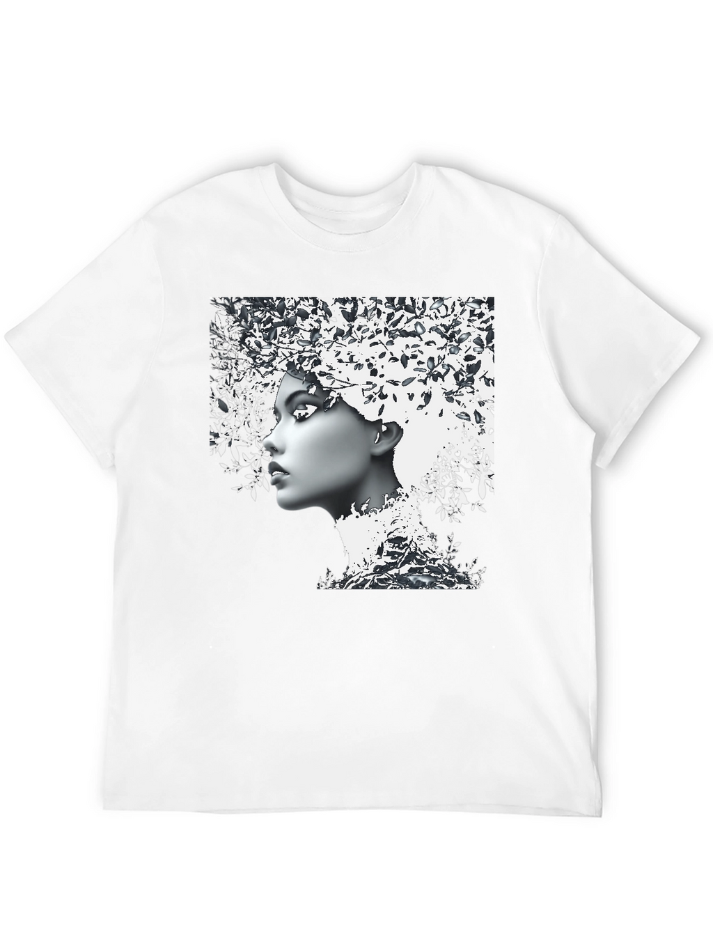 Woman with Leaf Hair Black T-Shirt