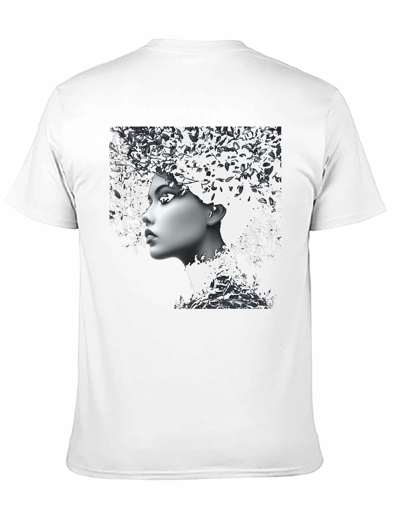 Woman with Leaf Hair Black T-Shirt