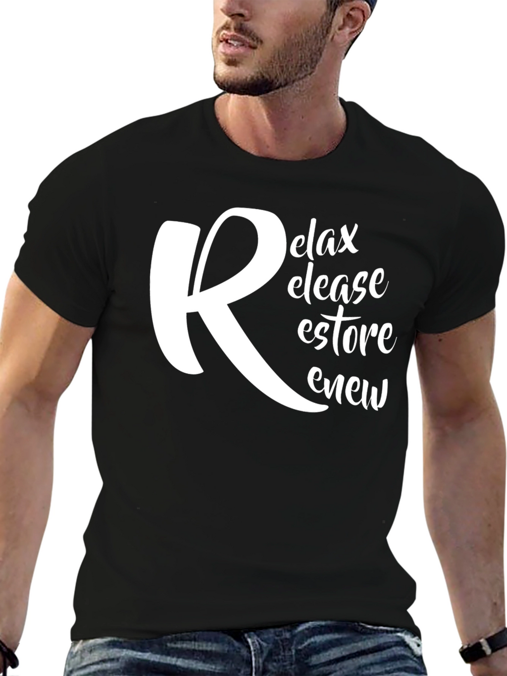 Relax Release Restore Renew Black Graphic T-Shirt