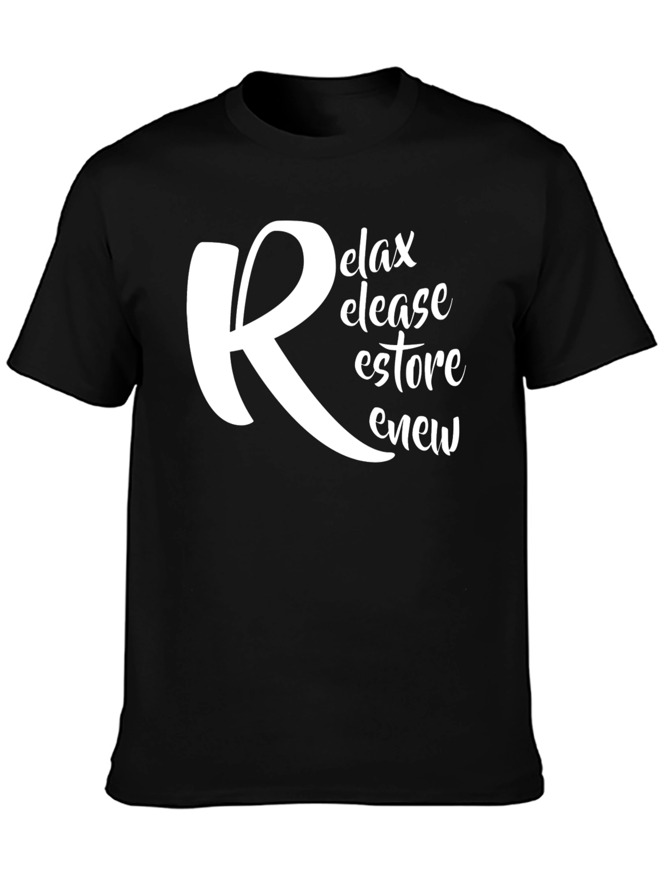 Relax Release Restore Renew Black Graphic T-Shirt
