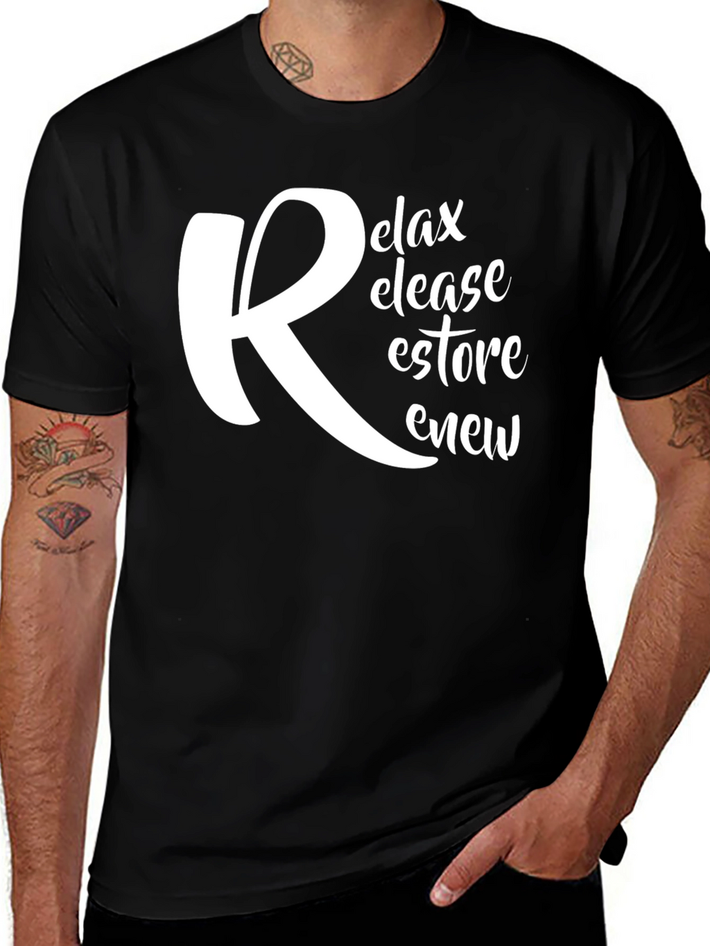 Relax Release Restore Renew Black Graphic T-Shirt