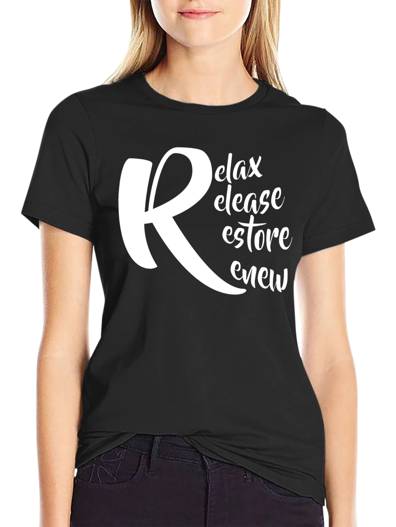 Relax Release Restore Renew Black Graphic T-Shirt