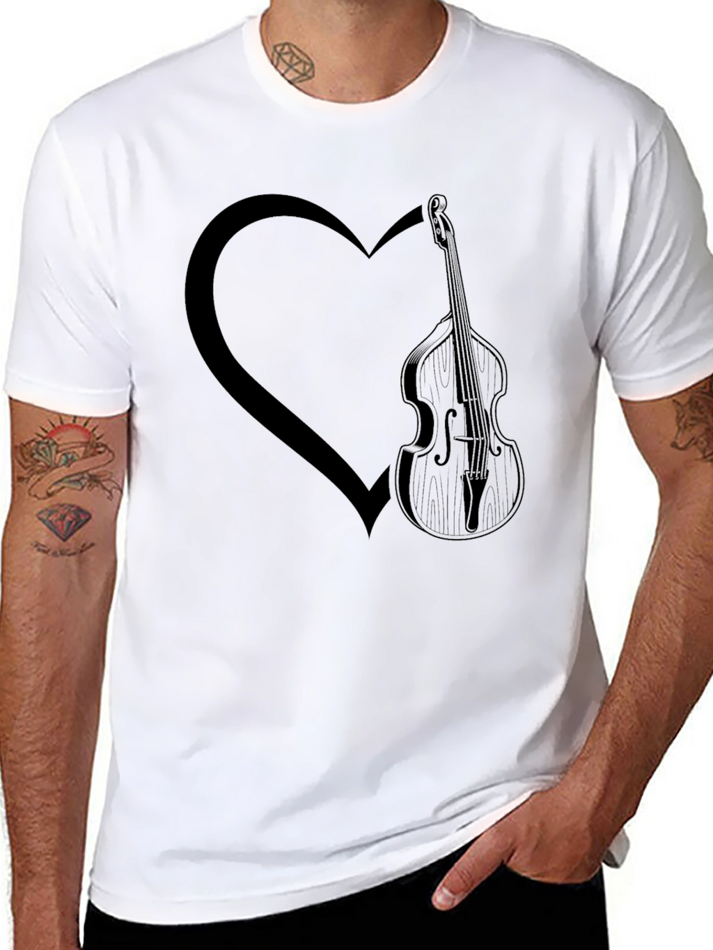 Bass Guitar Heart Graphic Tee - Mens Black T-Shirt