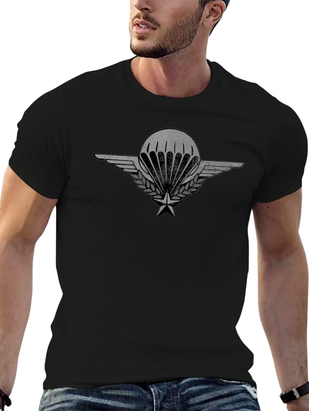 Parachute Badge Graphic Tee - Black Cotton