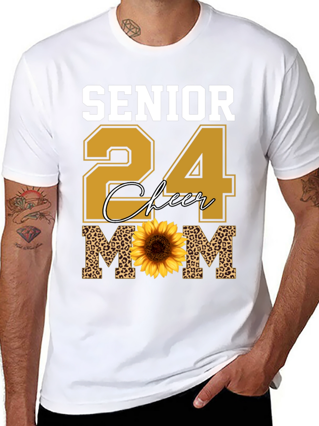 Senior 24 Cheer Mom T-Shirt Sunflower Leopard