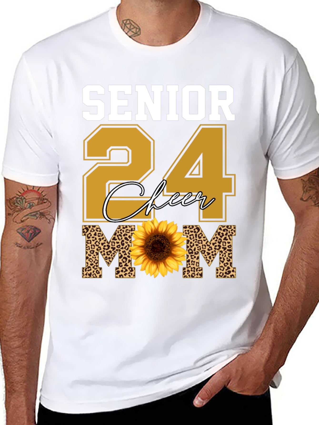 Senior 24 Cheer Mom T-Shirt Sunflower Leopard