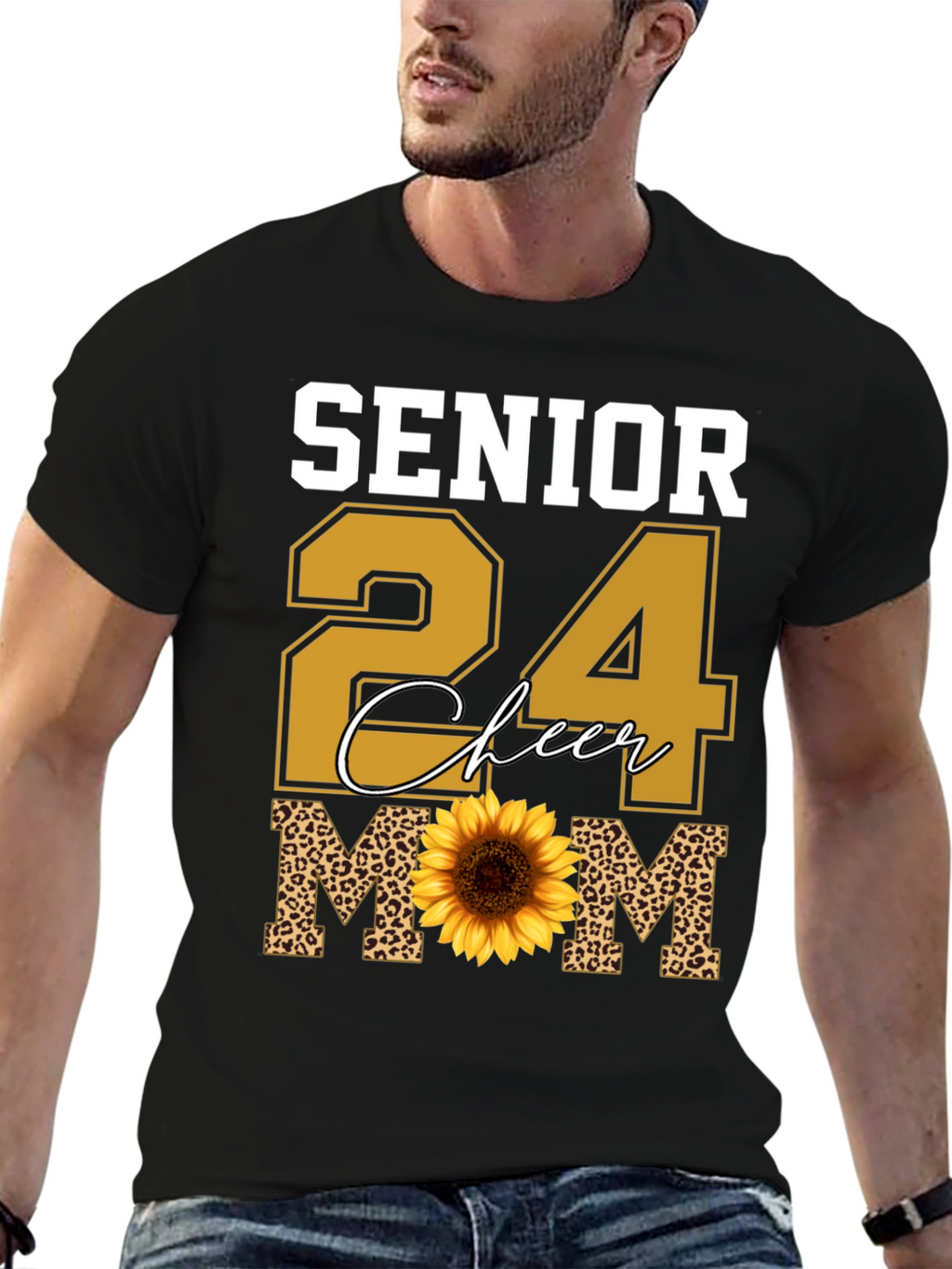 Senior 24 Cheer Mom T-Shirt Sunflower Leopard