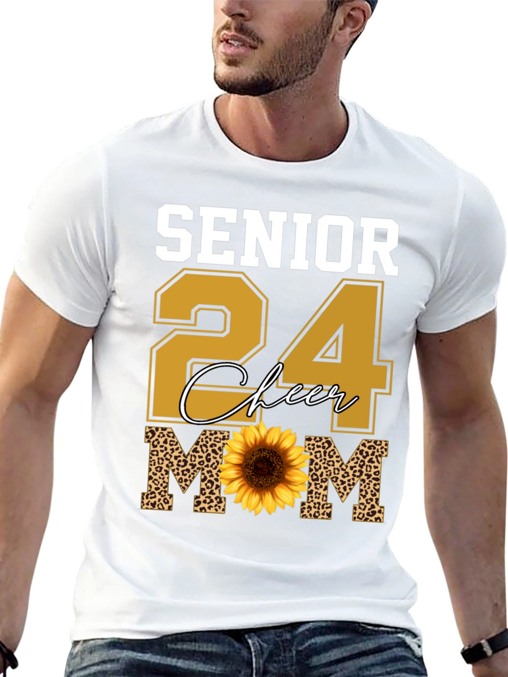 Senior 24 Cheer Mom T-Shirt Sunflower Leopard