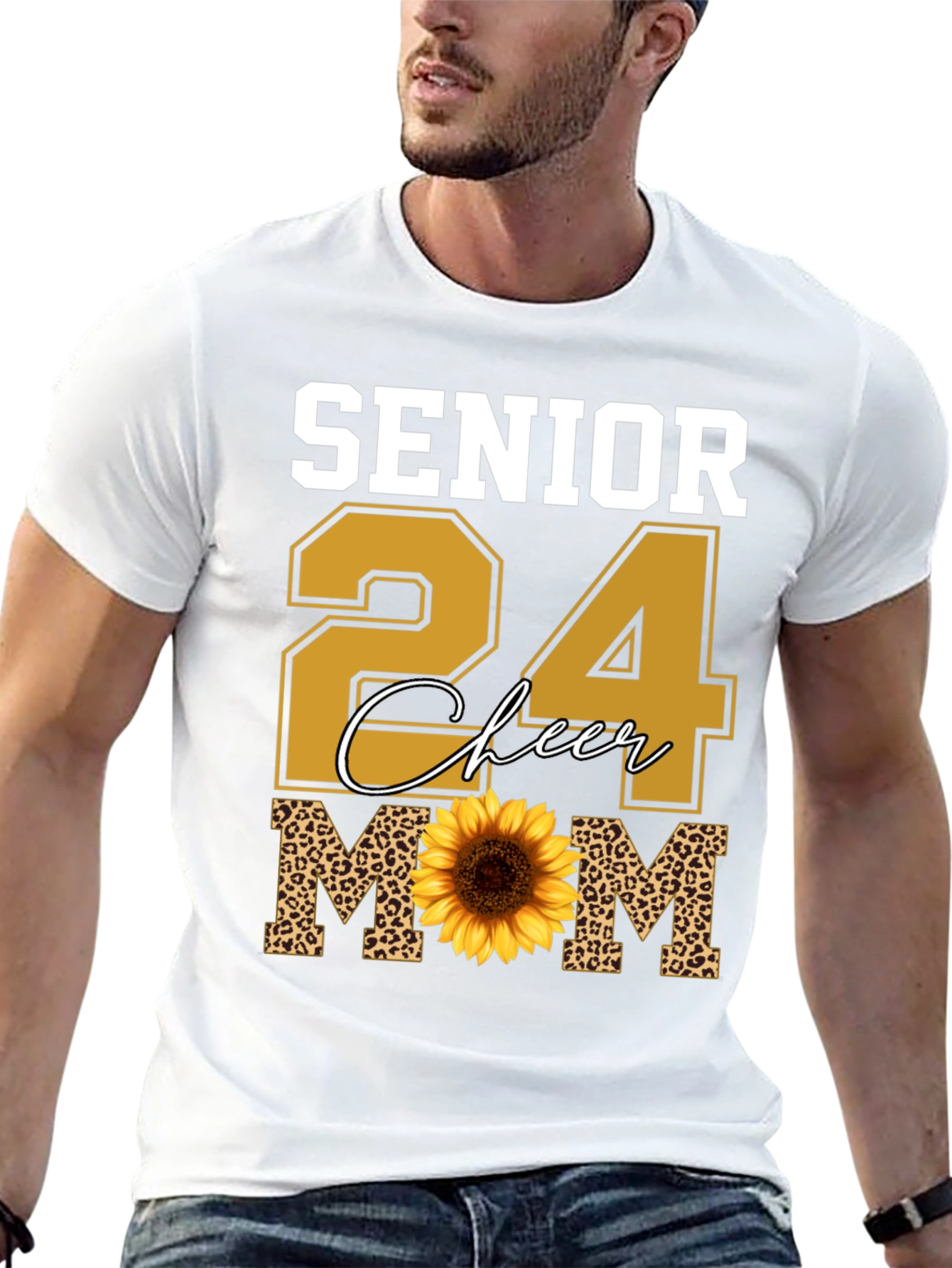 Senior 24 Cheer Mom T-Shirt Sunflower Leopard