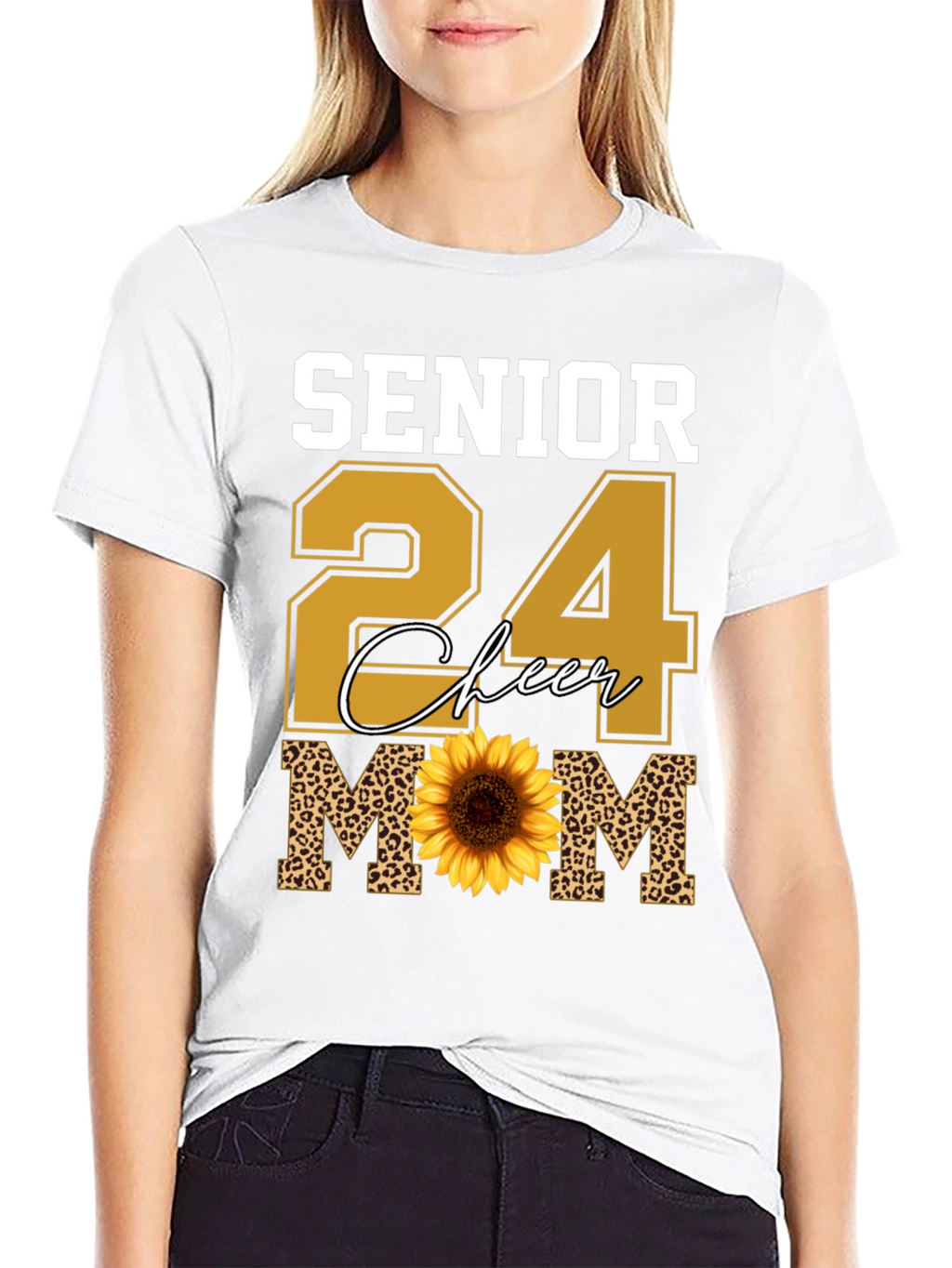 Senior 24 Cheer Mom T-Shirt Sunflower Leopard