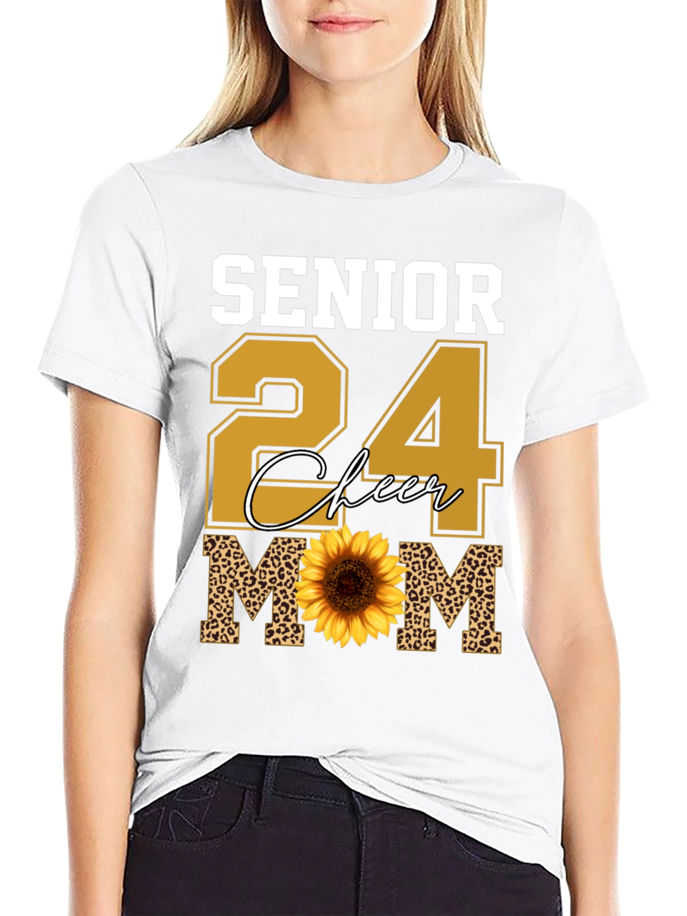Senior 24 Cheer Mom T-Shirt Sunflower Leopard