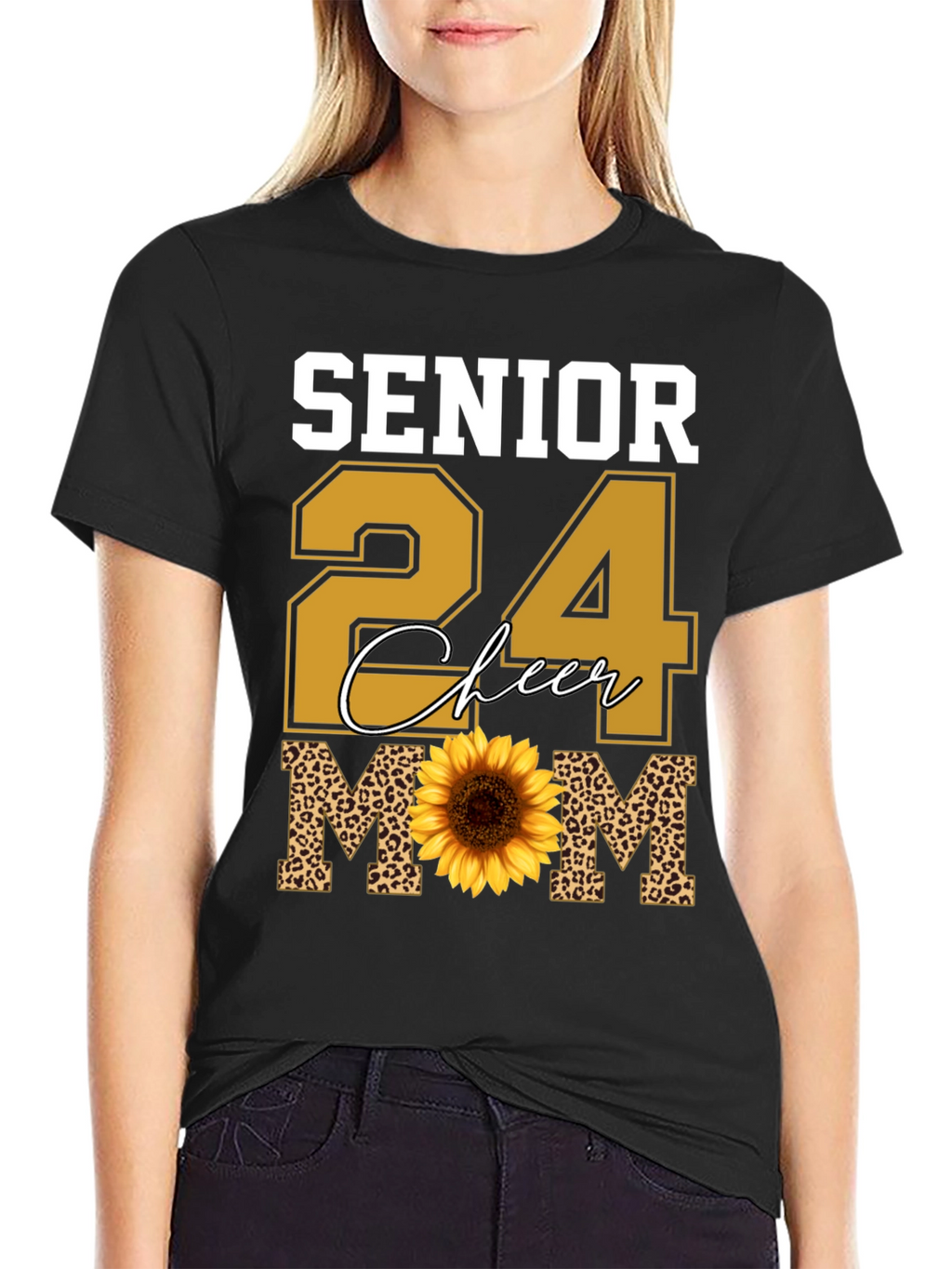 Senior 24 Cheer Mom T-Shirt Sunflower Leopard