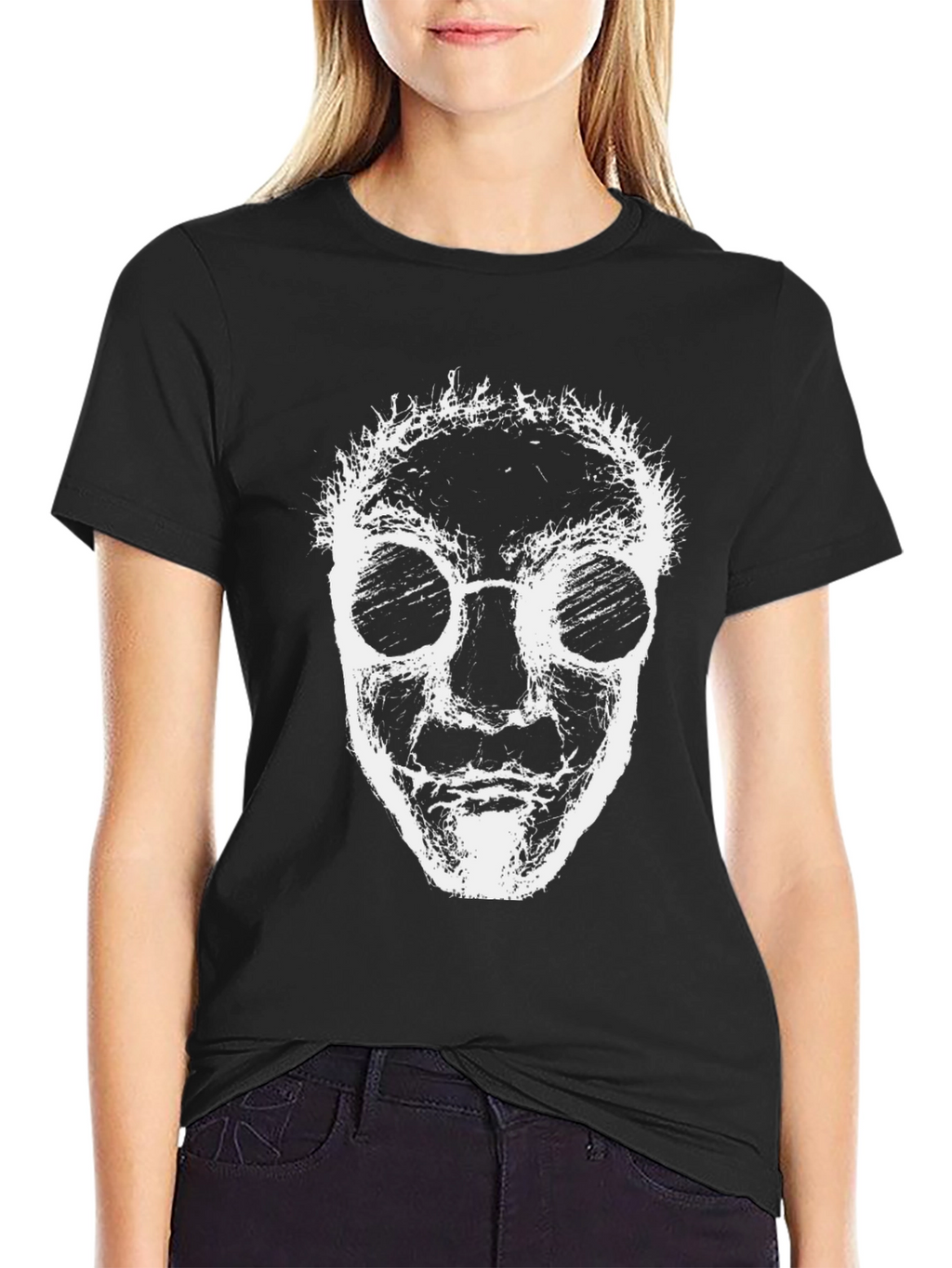 Abstract Face Graphic Tee - Black Crew Neck