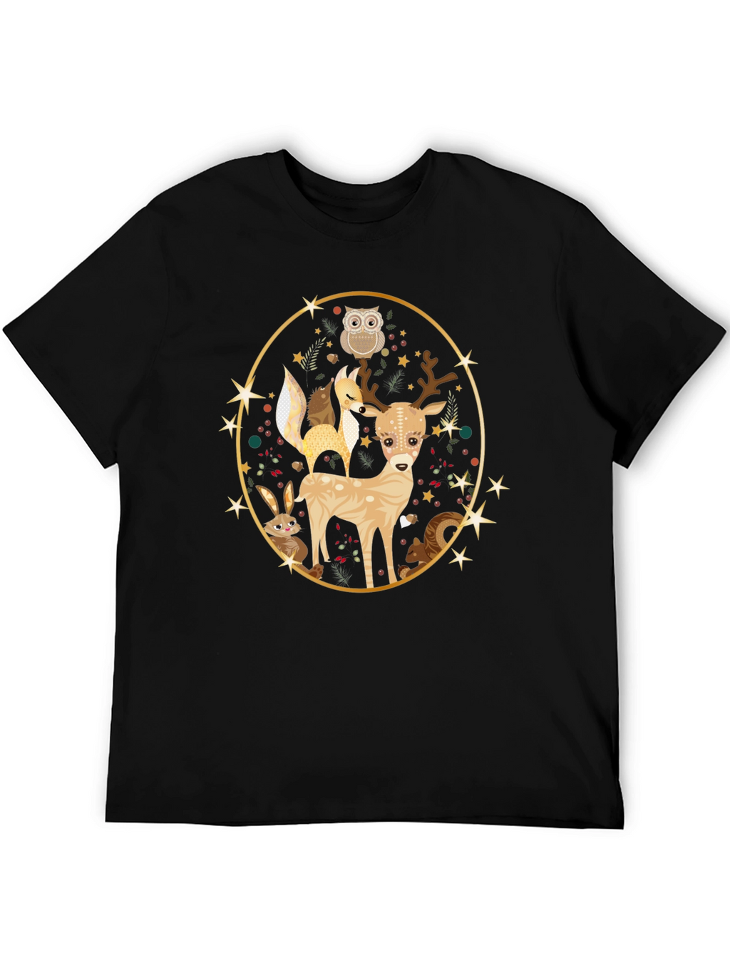 Woodland Creatures Black T-Shirt