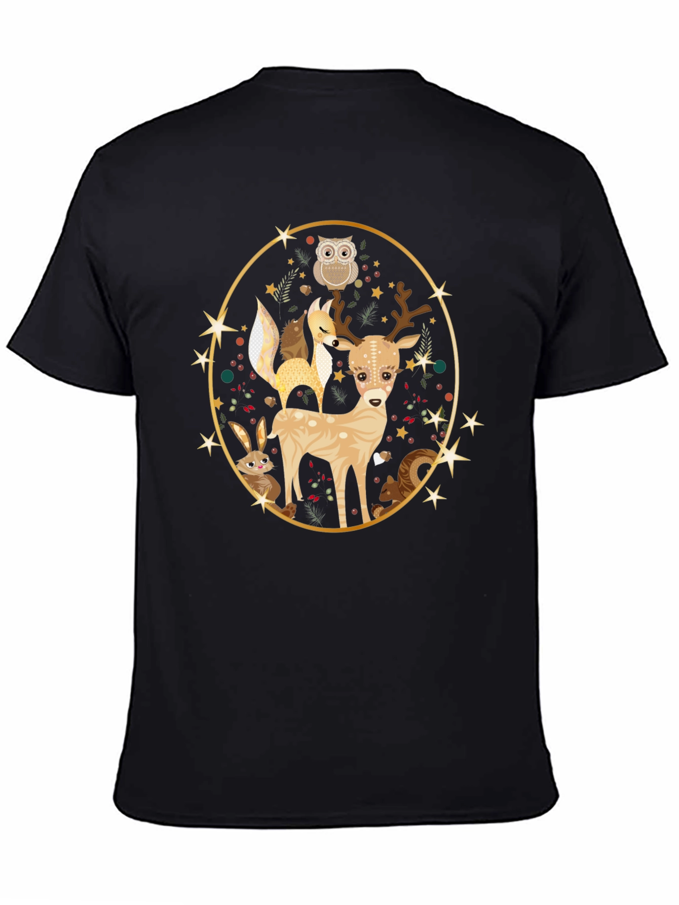 Woodland Creatures Black T-Shirt