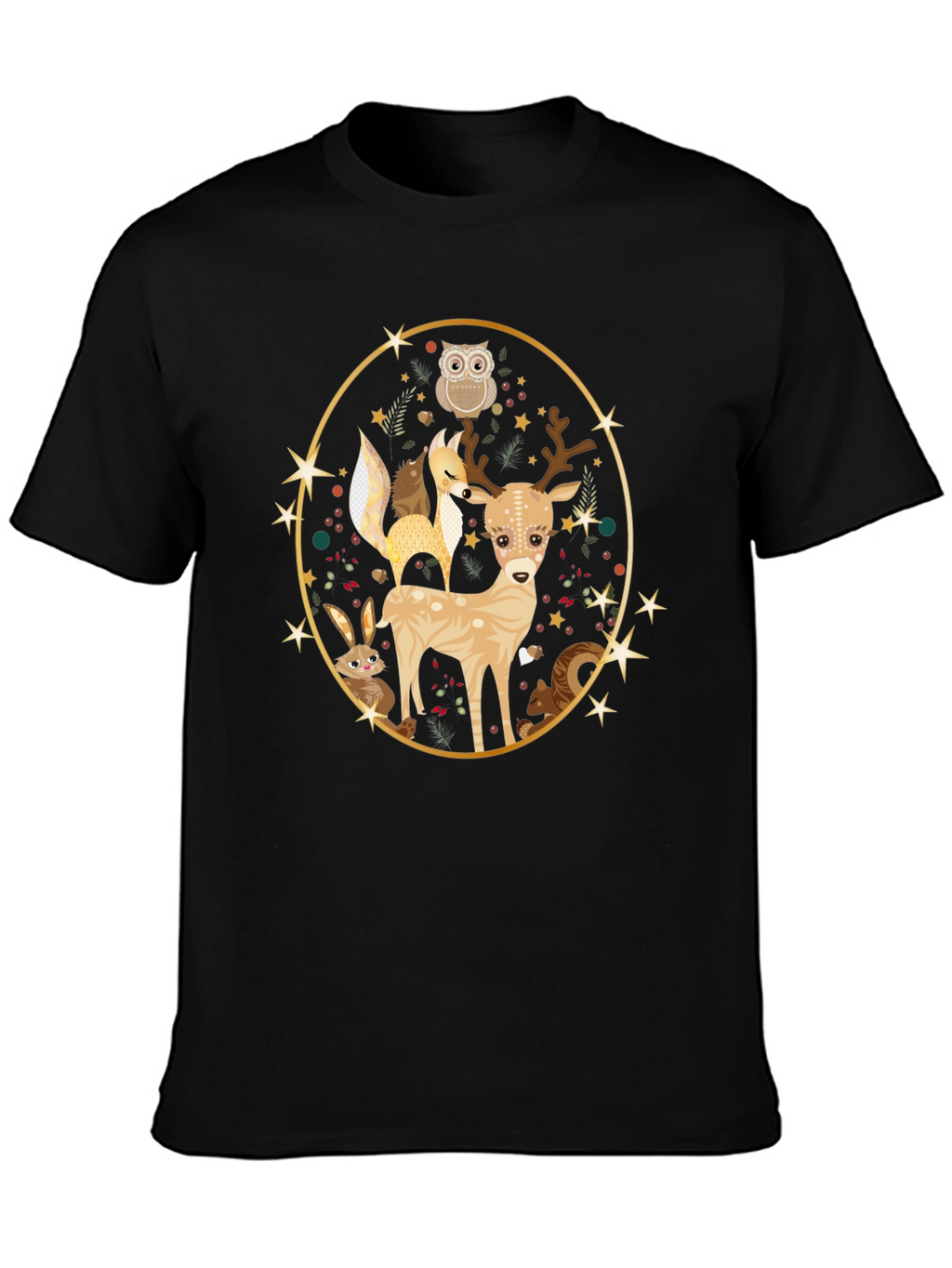 Woodland Creatures Black T-Shirt
