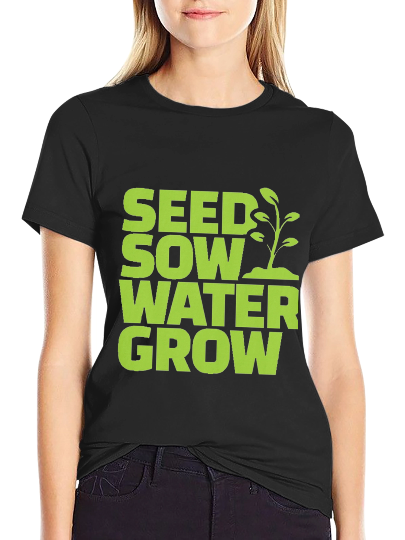 Seed Sow Water Grow Graphic Tee - Black