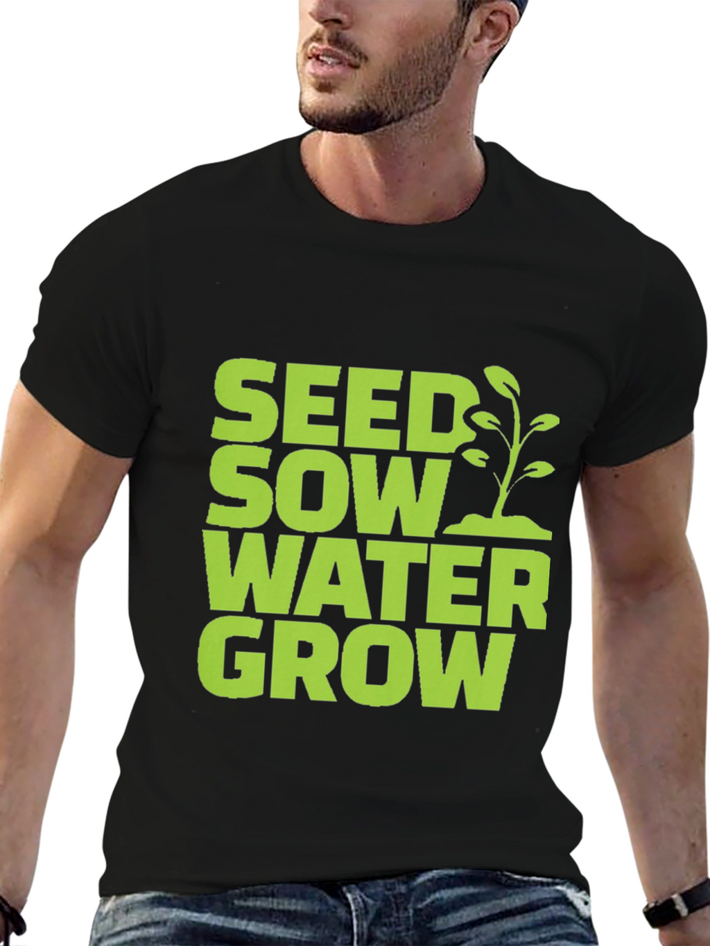 Seed Sow Water Grow Graphic Tee - Black