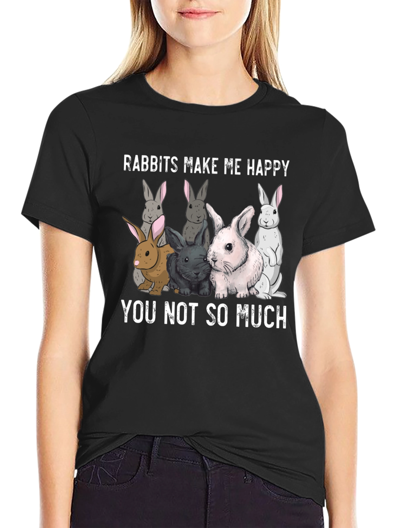 Rabbits Make Me Happy T-Shirt - Funny Bunny Graphic Tee