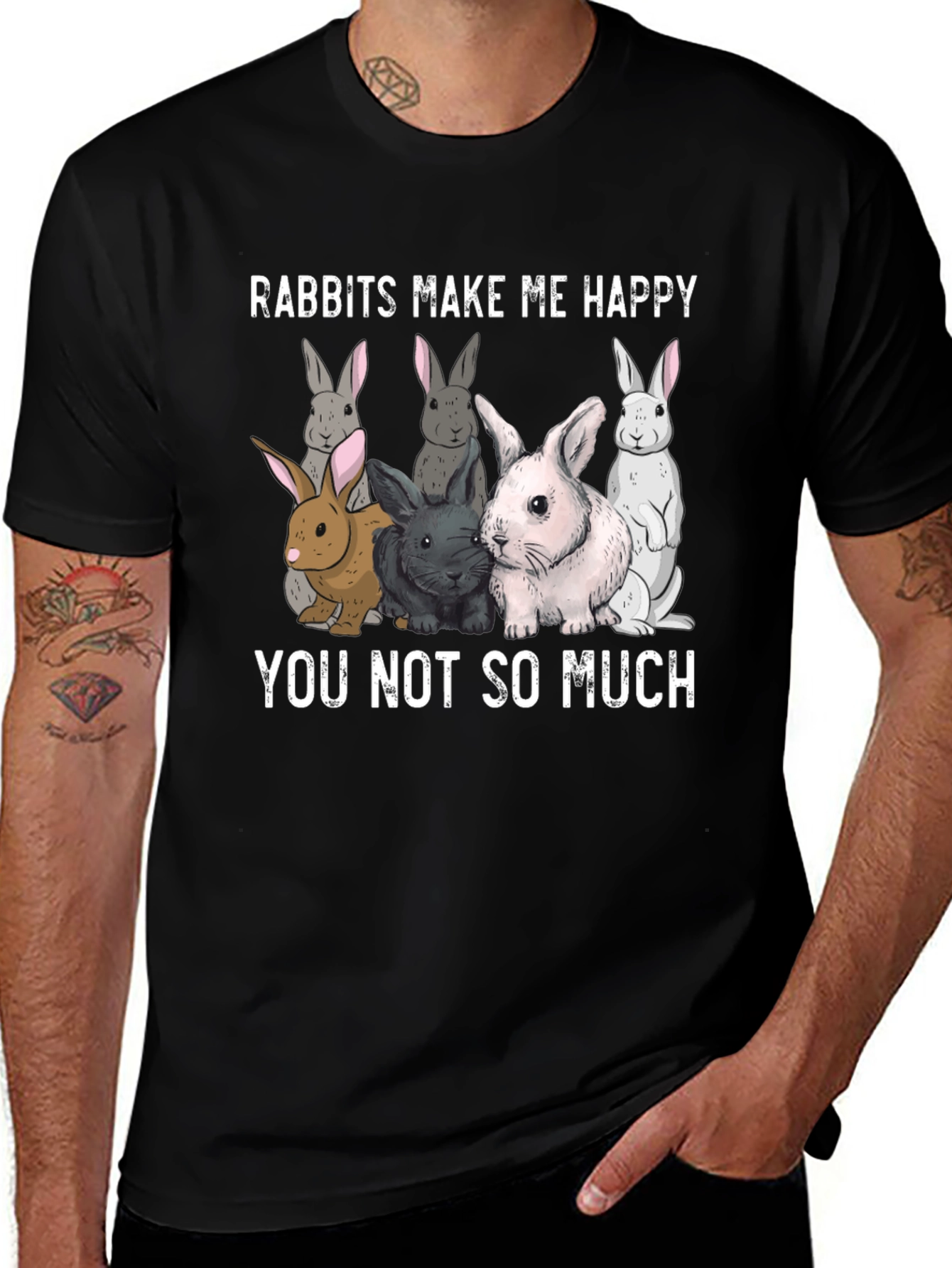 Rabbits Make Me Happy T-Shirt - Funny Bunny Graphic Tee