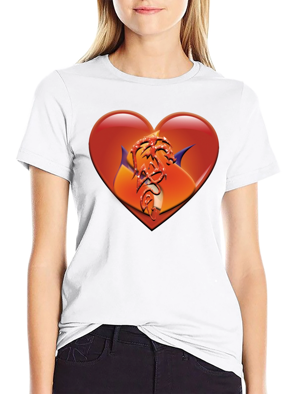 Heart Dragon Graphic Black T-Shirt