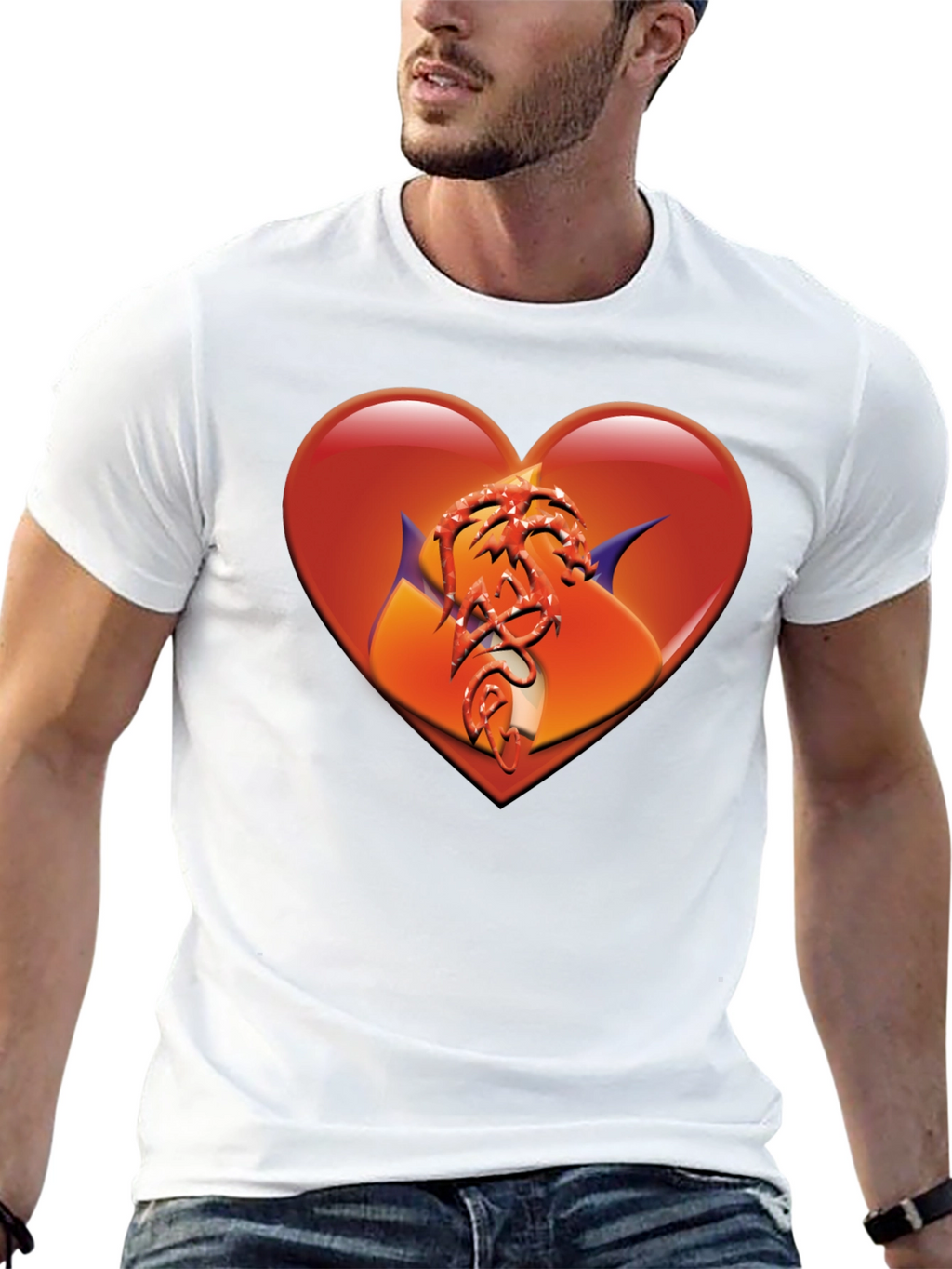 Heart Dragon Graphic Black T-Shirt