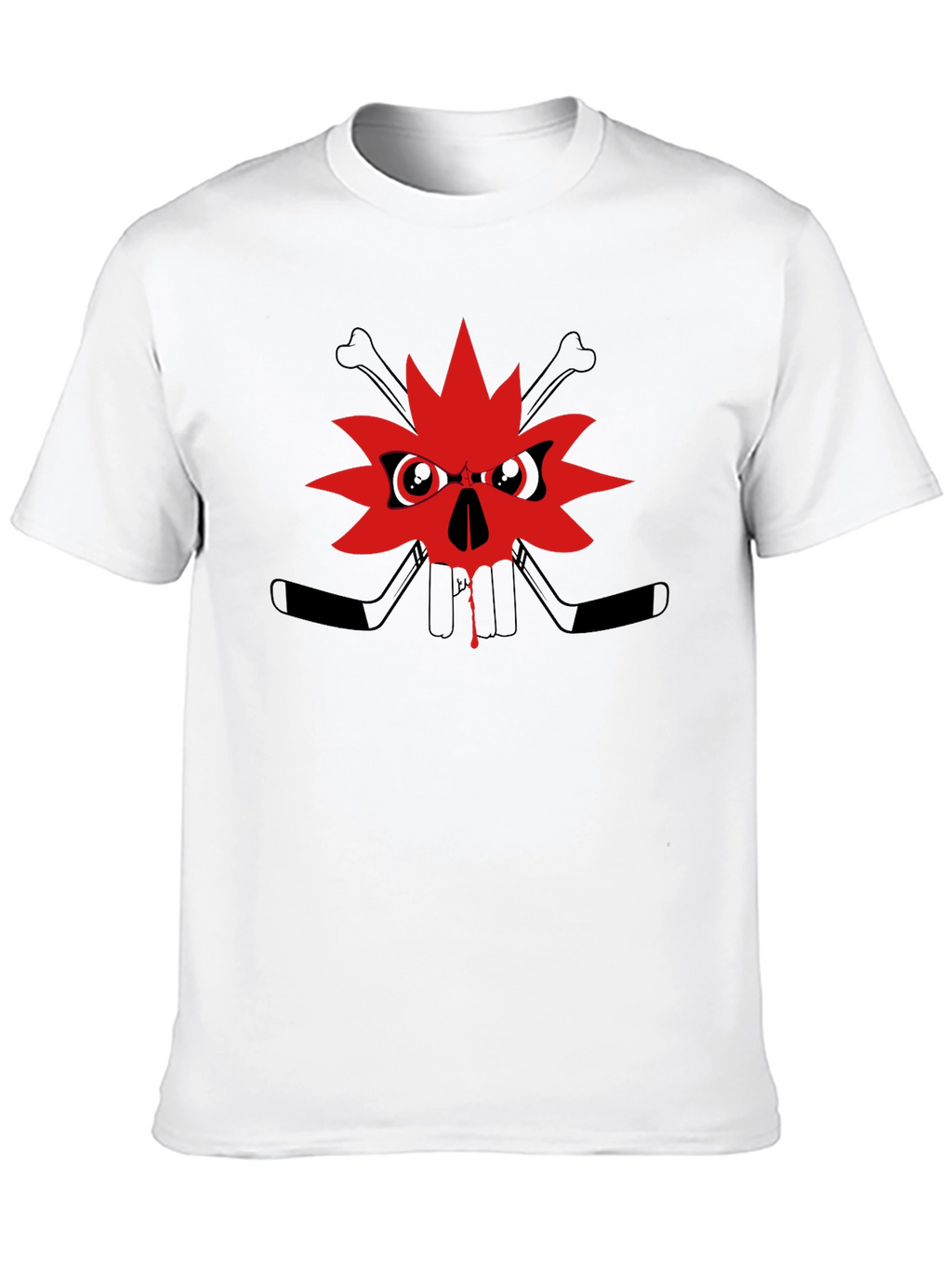 Edgy Skull Maple Leaf Graphic Tee - Black