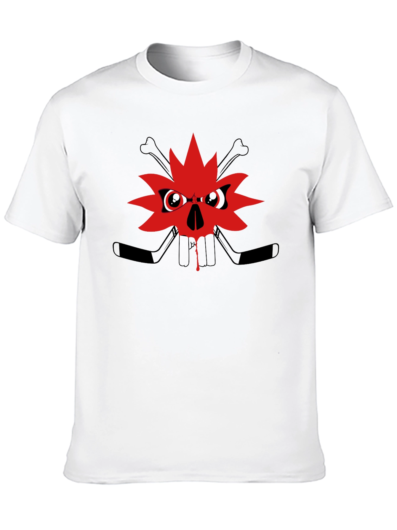 Edgy Skull Maple Leaf Graphic Tee - Black
