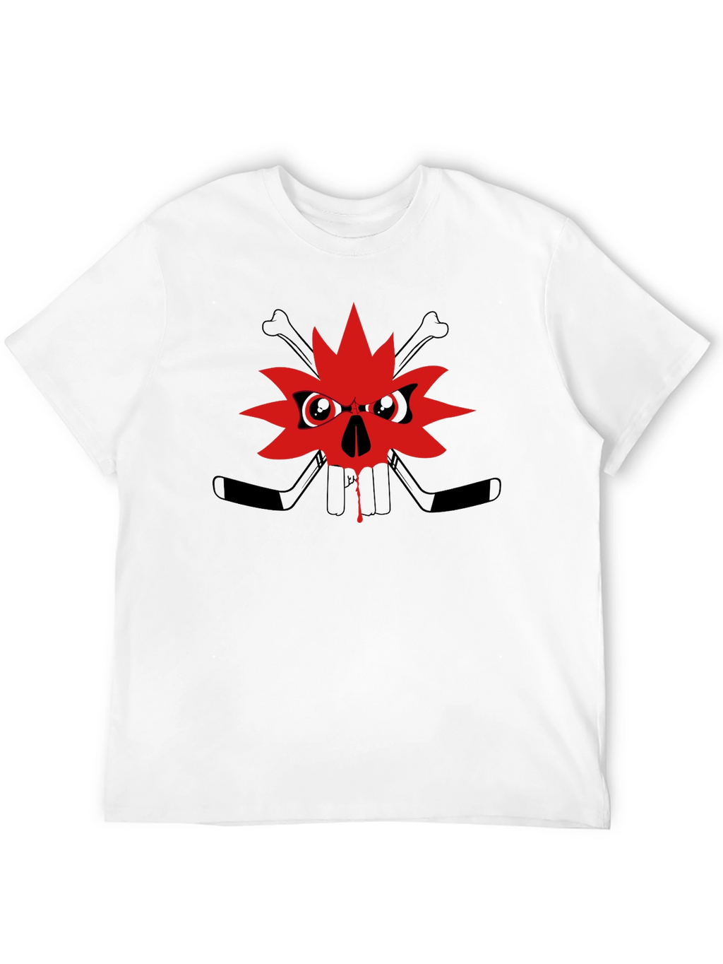 Edgy Skull Maple Leaf Graphic Tee - Black