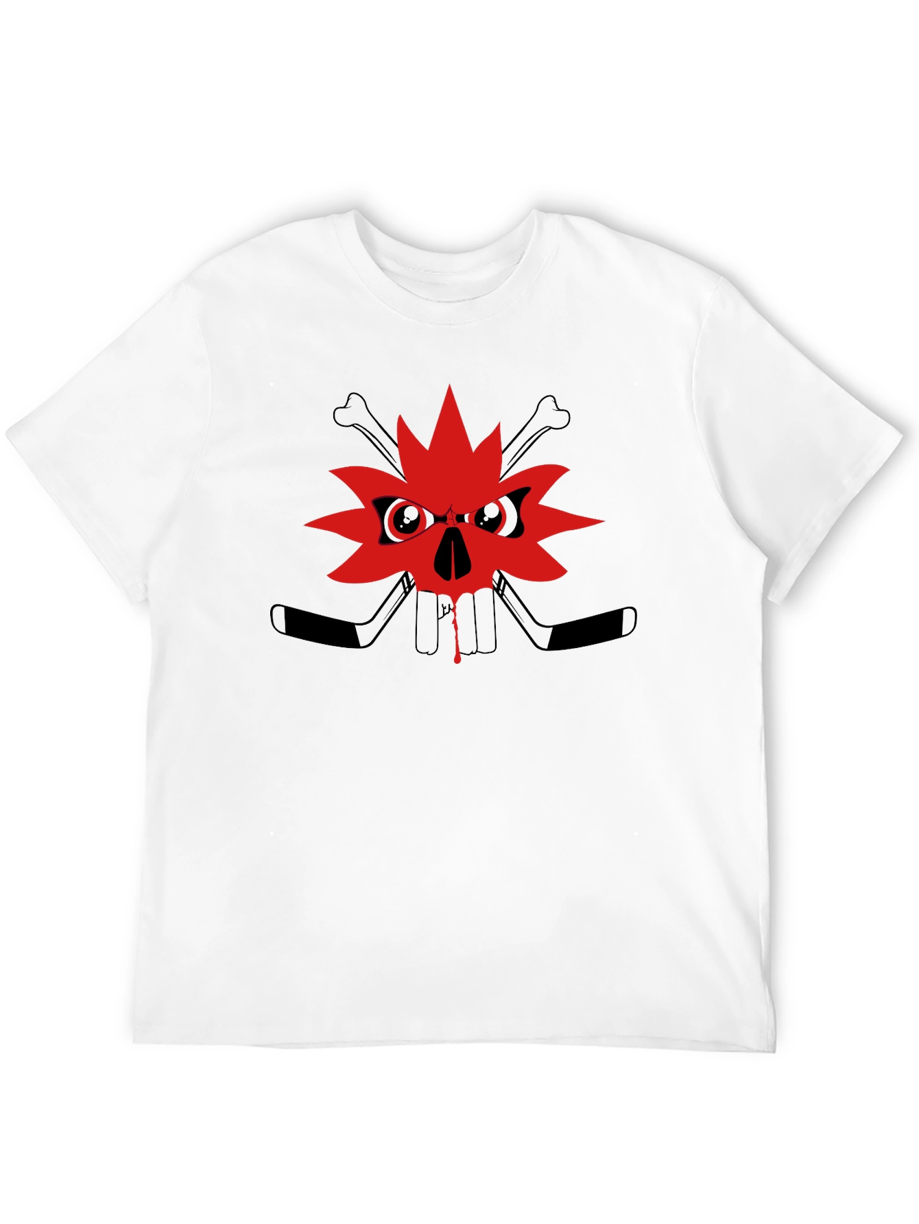 Edgy Skull Maple Leaf Graphic Tee - Black