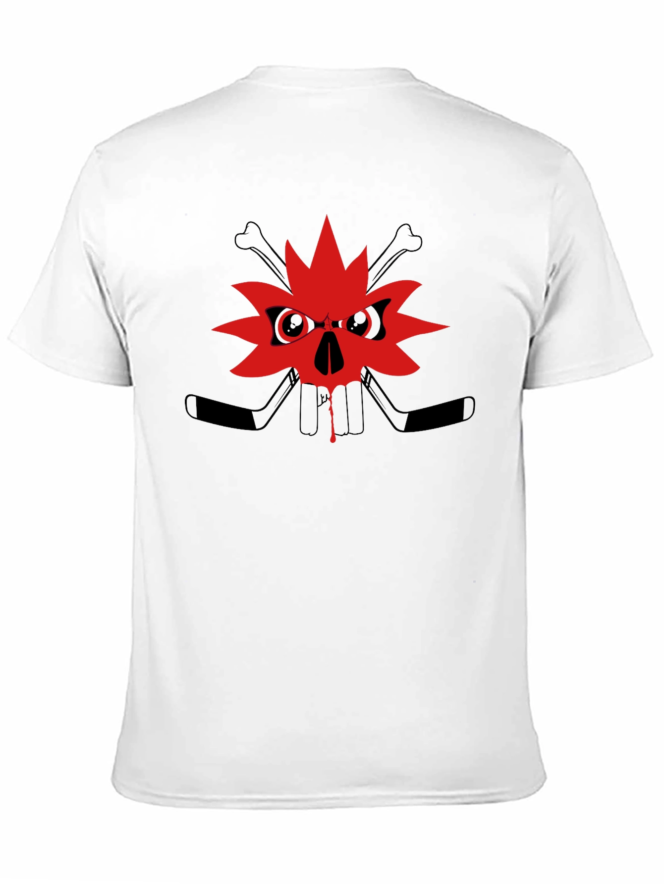 Edgy Skull Maple Leaf Graphic Tee - Black