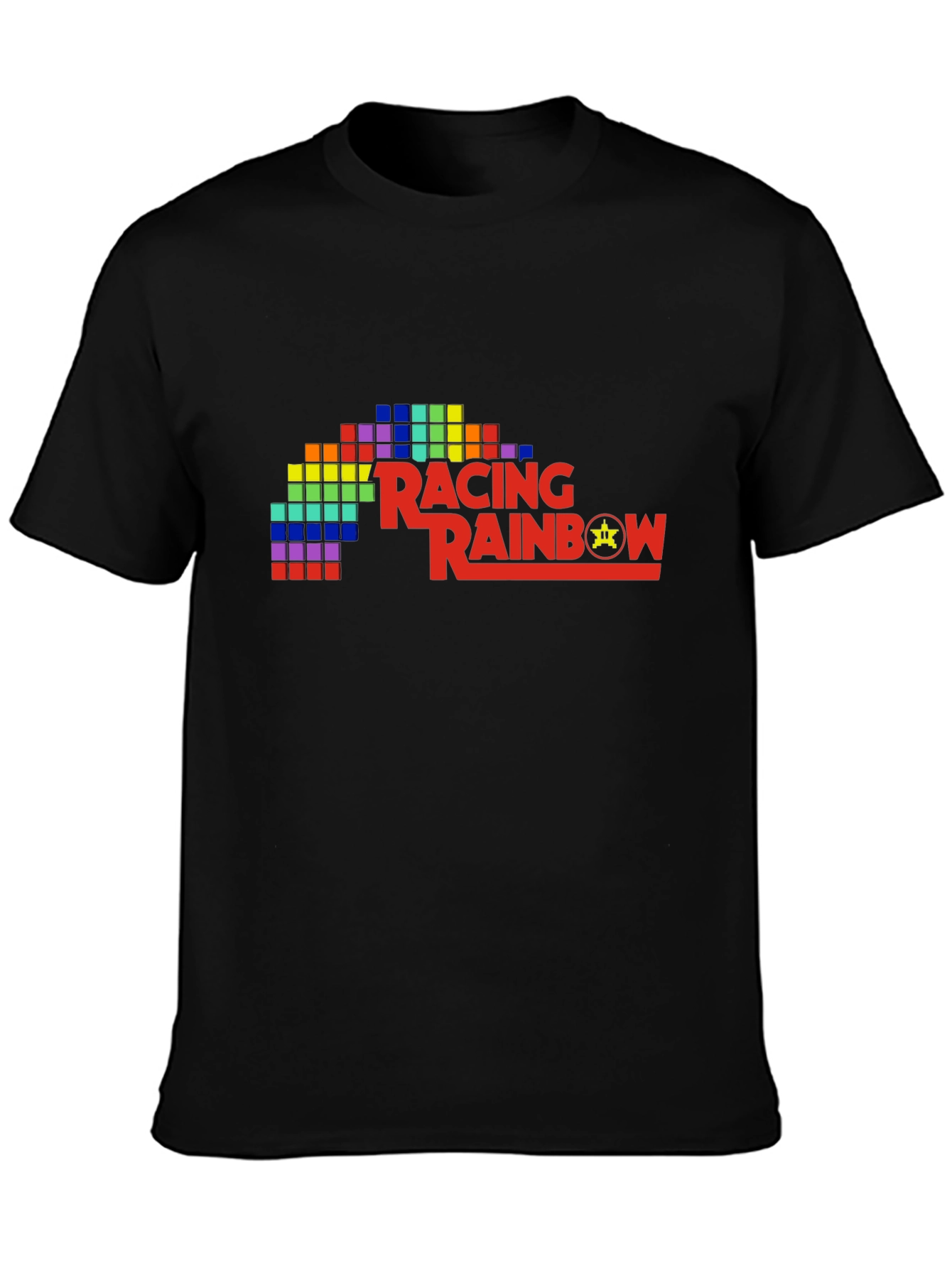 Retro Racing Rainbow Black T-Shirt
