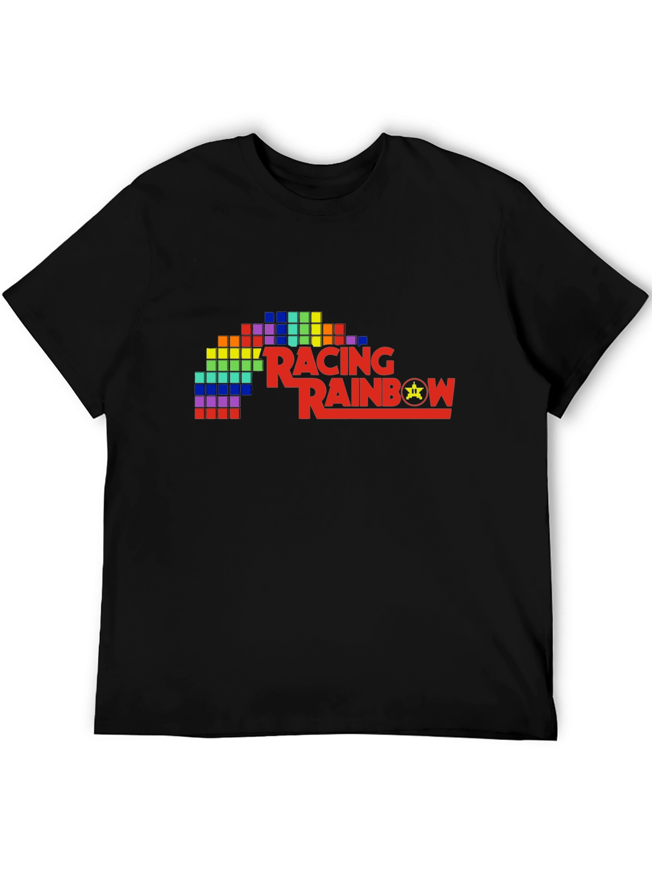 Retro Racing Rainbow Black T-Shirt
