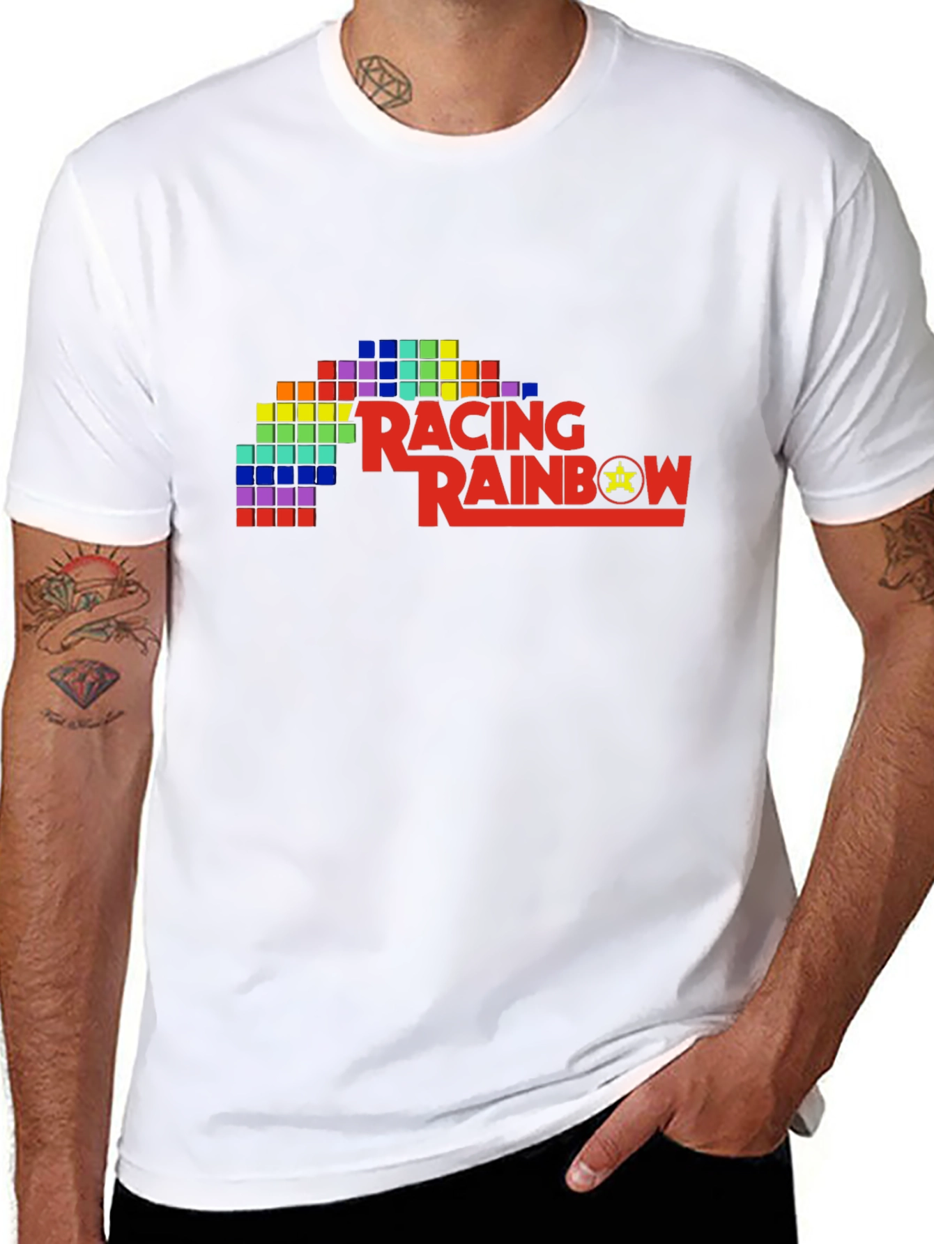 Retro Racing Rainbow Black T-Shirt