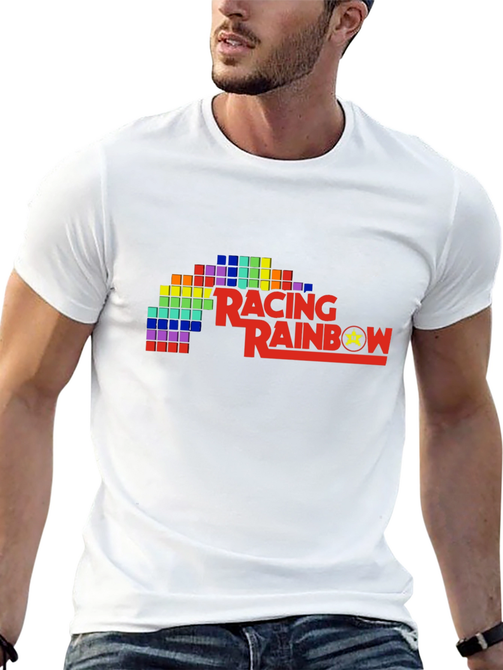 Retro Racing Rainbow Black T-Shirt