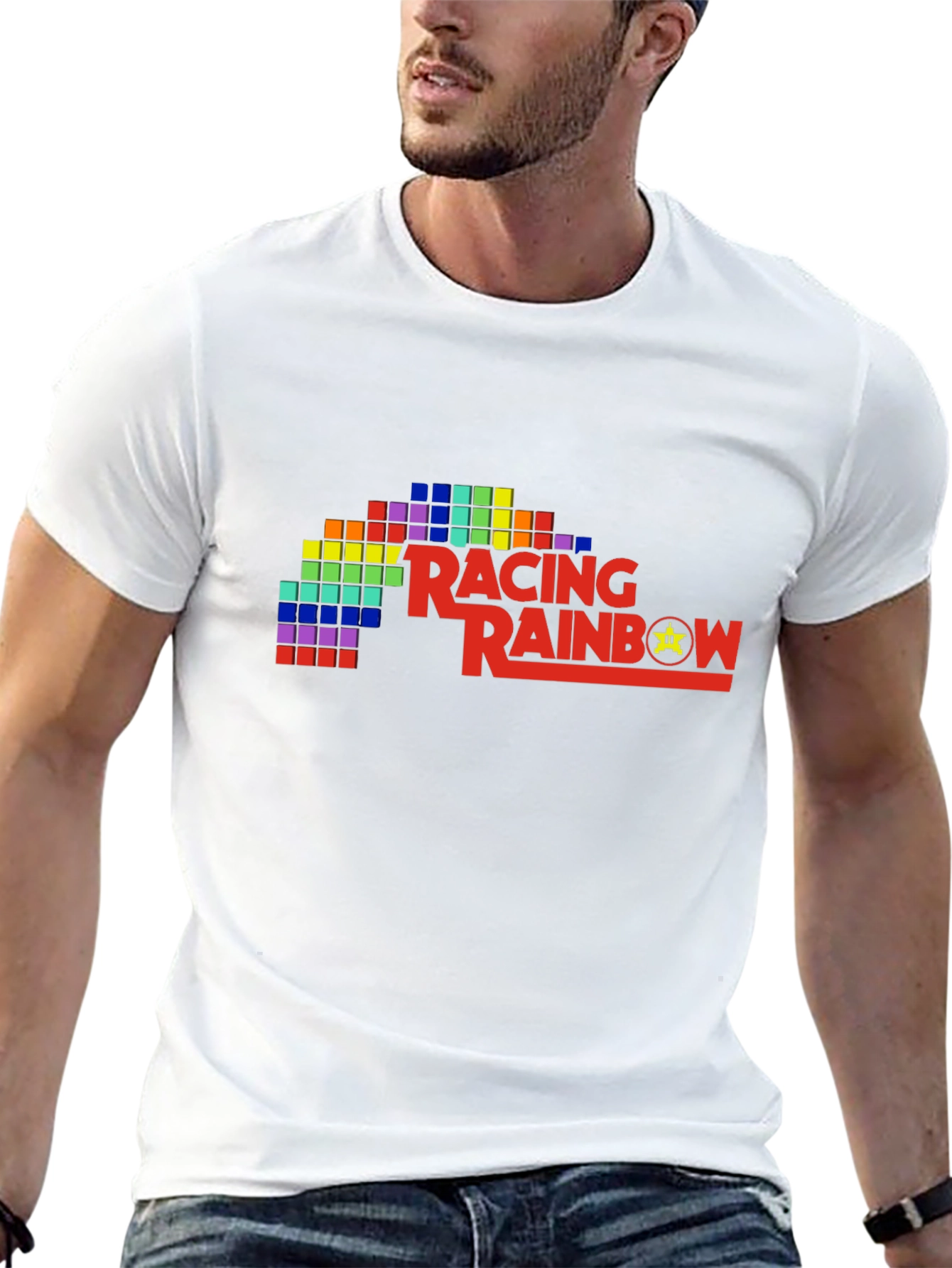 Retro Racing Rainbow Black T-Shirt