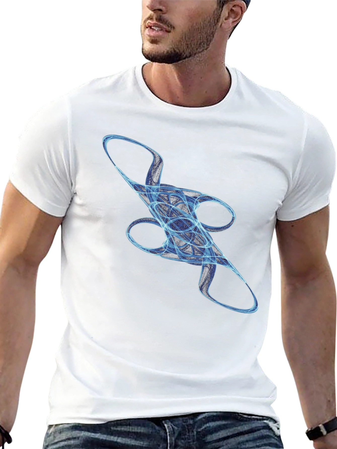 Abstract Blue Swirl Graphic T-Shirt - Casual Style