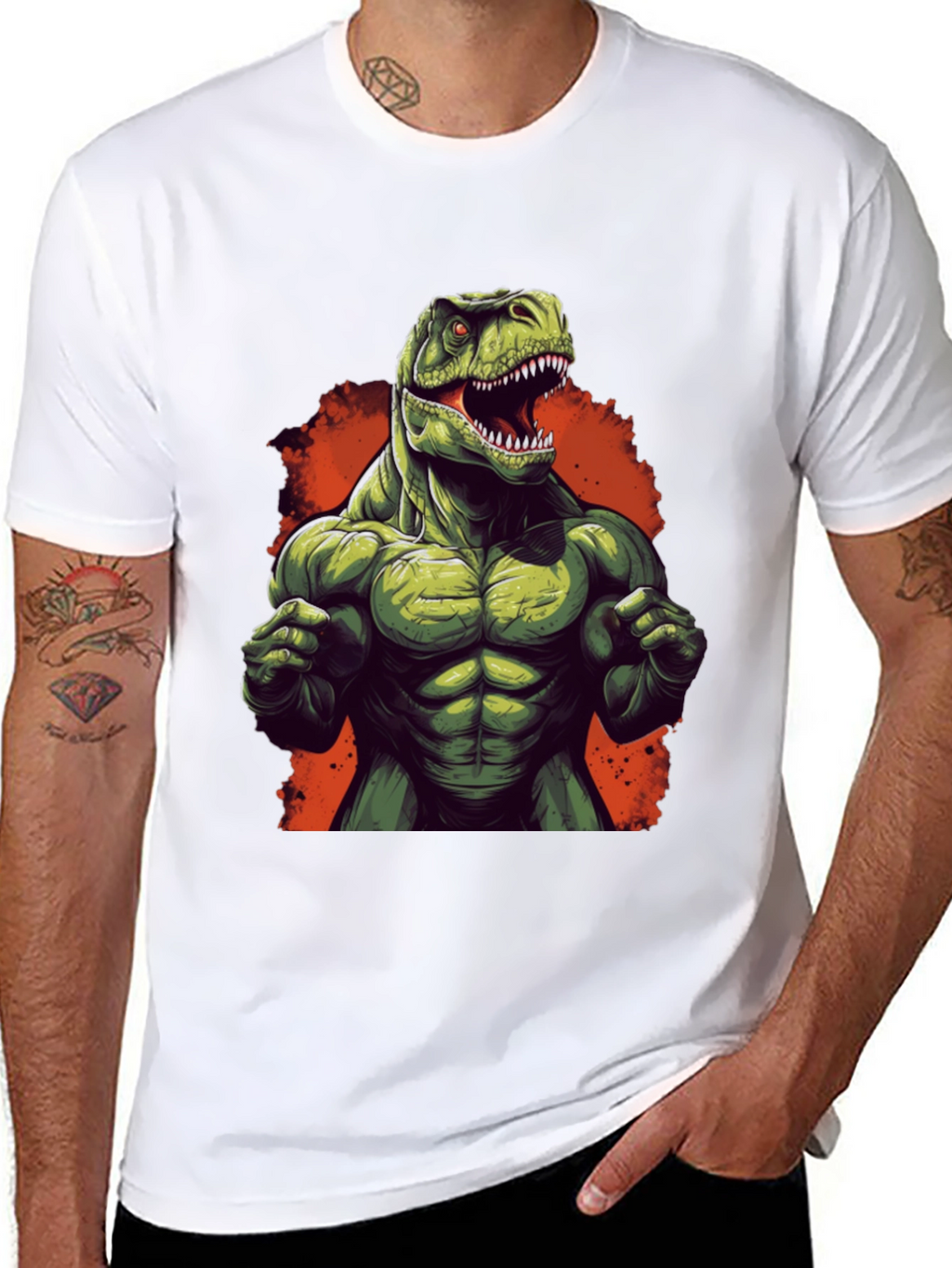 Muscle Dino Graphic Tee - Black Cotton T-Shirt