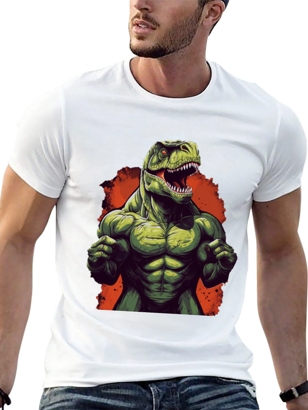 Muscle Dino Graphic Tee - Black Cotton T-Shirt