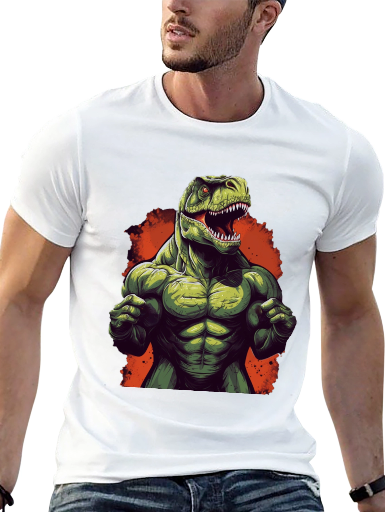 Muscle Dino Graphic Tee - Black Cotton T-Shirt