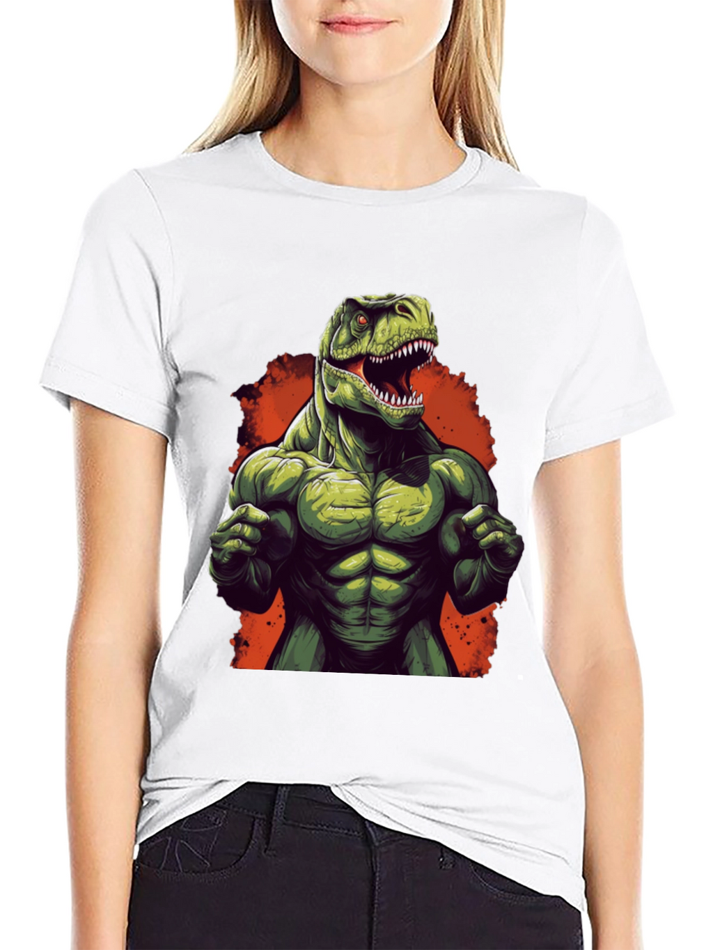 Muscle Dino Graphic Tee - Black Cotton T-Shirt