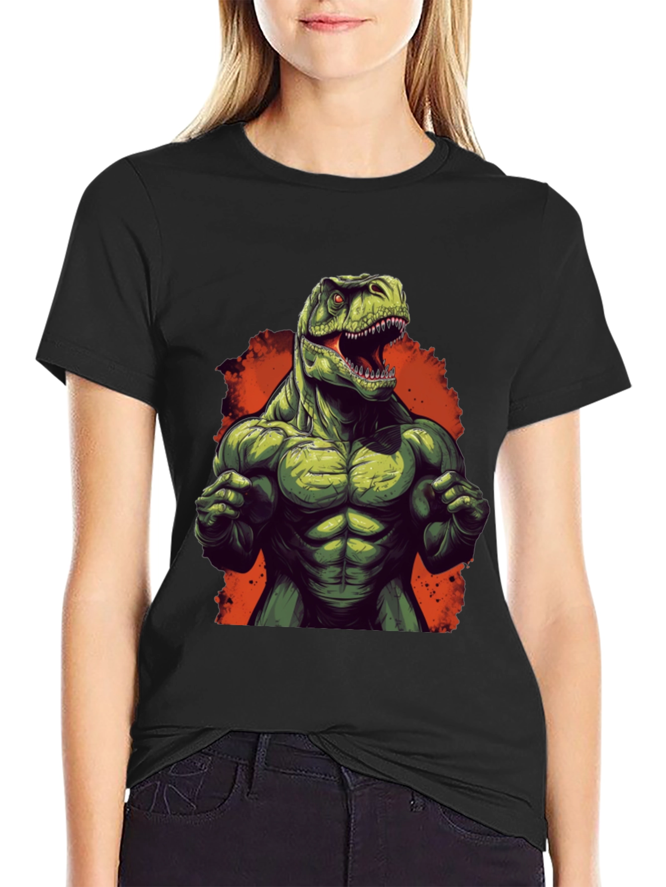 Muscle Dino Graphic Tee - Black Cotton T-Shirt