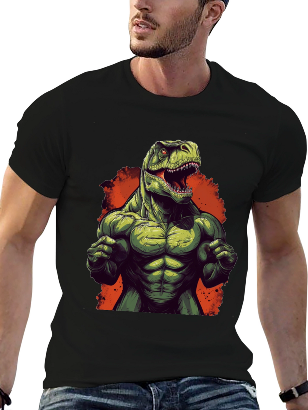Muscle Dino Graphic Tee - Black Cotton T-Shirt