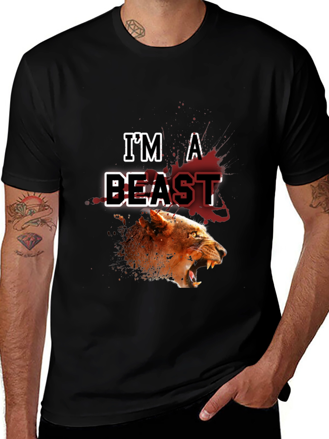 Im a Beast Lion Graphic Black T-Shirt