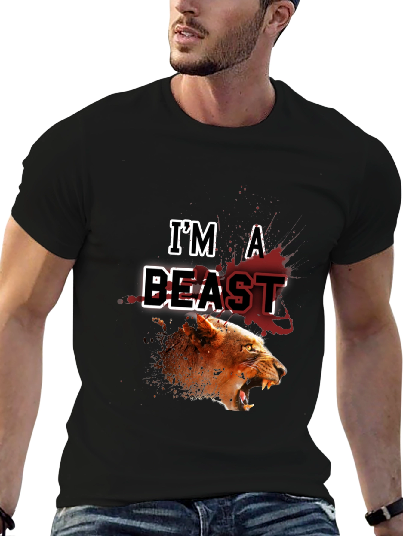 Im a Beast Lion Graphic Black T-Shirt