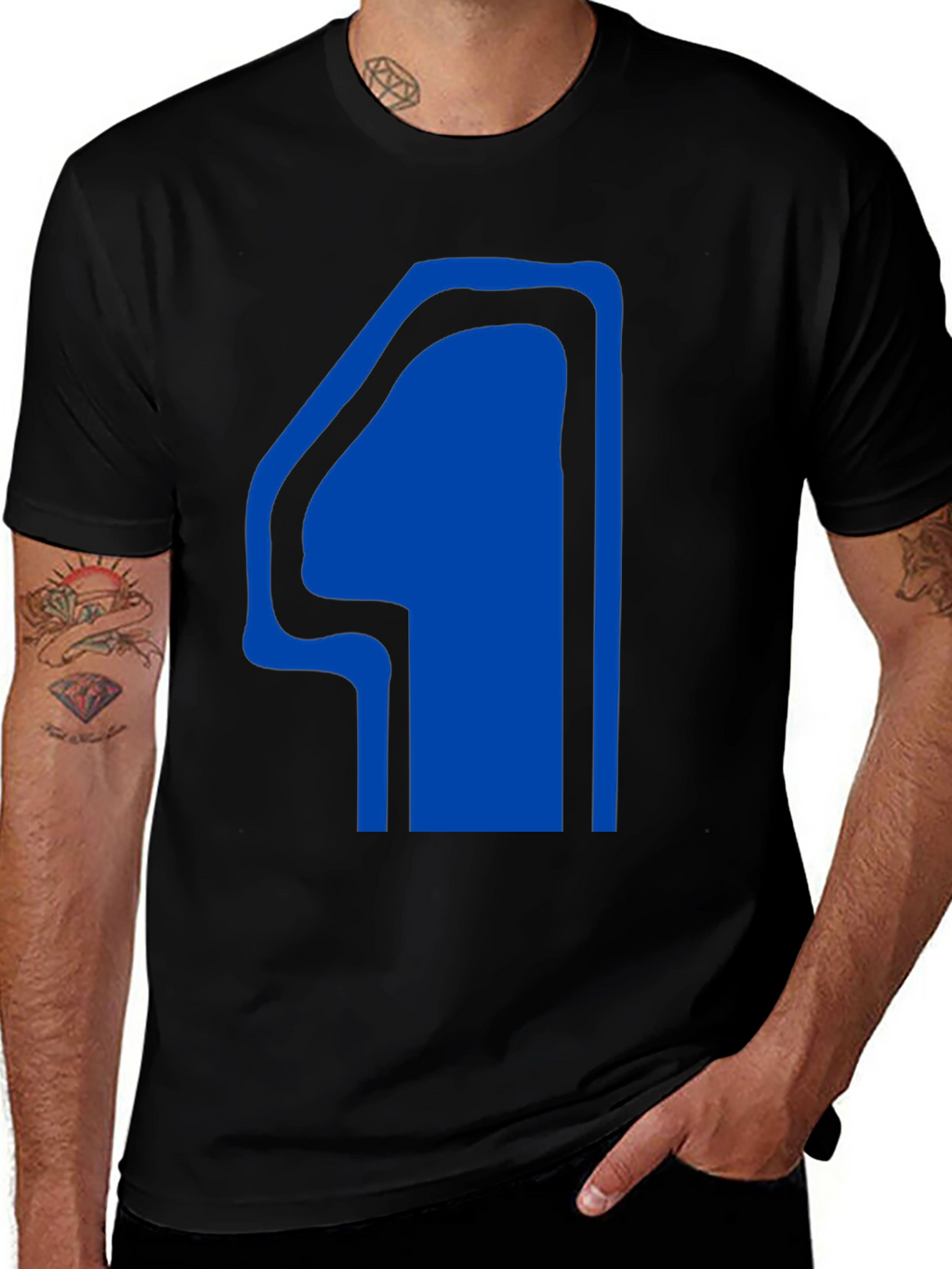 Black T-Shirt with Blue Number 4 Design